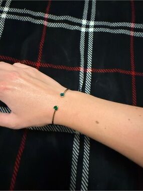 Gold Open Cuff Bracelet with Emerald Green Stones - Women Jewelry